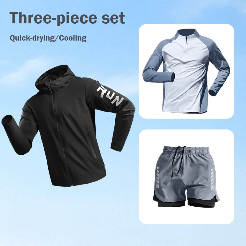 

Мужской спортивный костюм-тройка: быстросохнущая одежда для бега, велоспорта, фитнеса и активного отдыха весной.