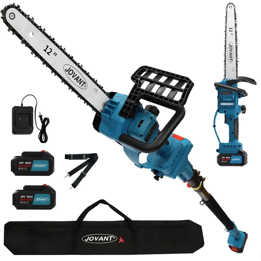 

12 Inch Electric Pole Saws for Tree Trimming and Heavy-Duty Wood Cutting 2-in-1 Cordless Pole Saw with Dual 4.0Ah Batteries Lig