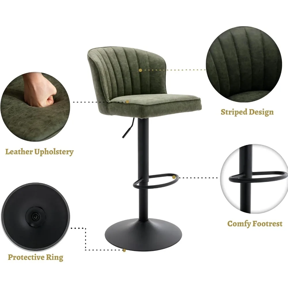 مجموعة كراسي بار ذات ارتفاع دوار مكونة من كرسيين بارين حديثين قابلين للتعديل مع مقاعد منجدة من الجلد الخلفي مع معدن #4