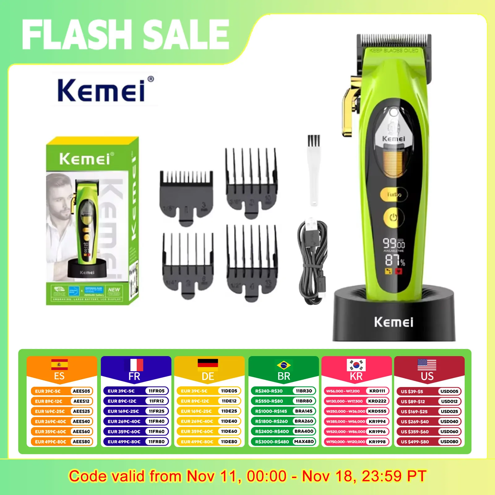 

Kemei 2035 Hair Clipper Barber Professional Cordless Trimmer Magnetic Motor Mower Men Hair Cutter 9000 RPM Hair Cutting Machine