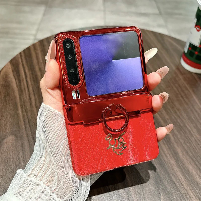 

Ring Holder Stand Case For Huawei Pura X pura x PuraX 5G Diamond Plating Bling Shockproof Protective Cover With Tempered Film