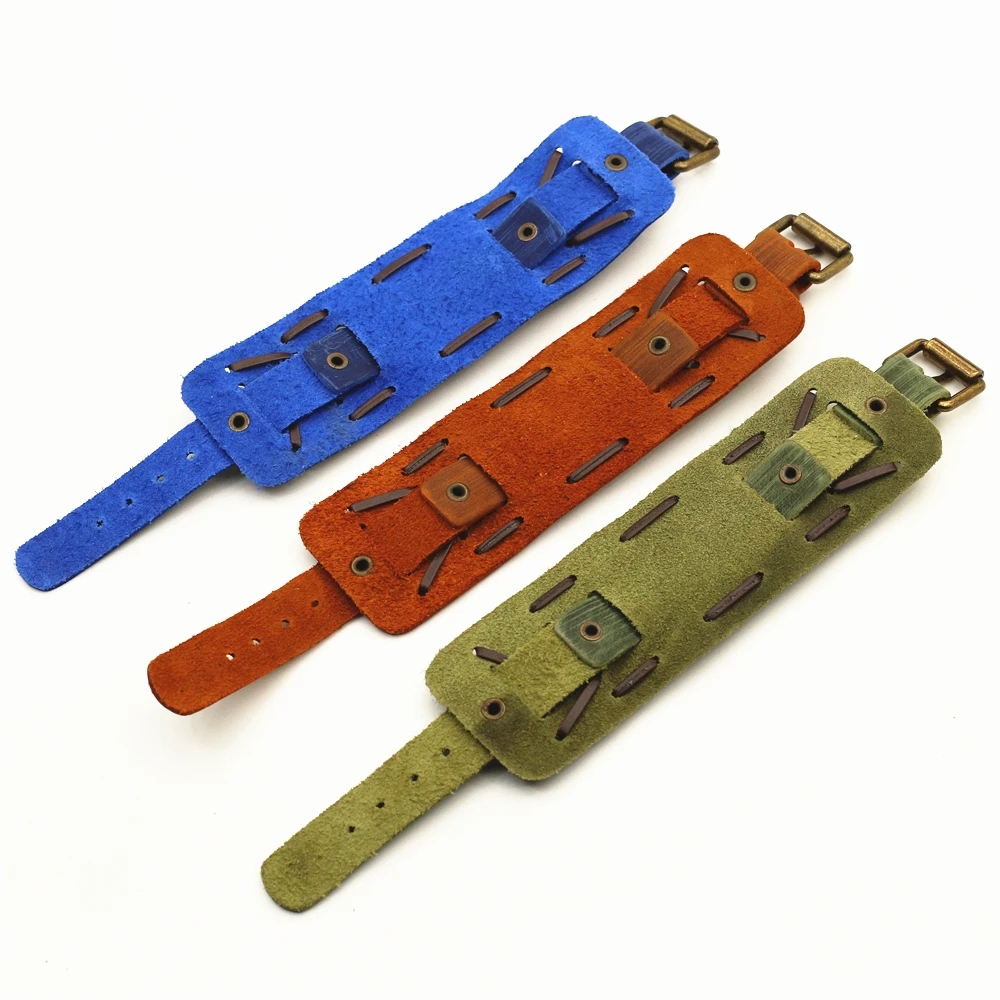 20mm Handmade Stitched Genuine Leather WatchStrap Men Punk Watchband Women Pin Belt Strap Watch Accessories