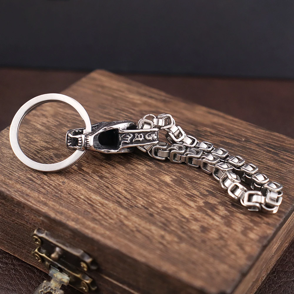 Stainless Steel Popular Chinese Dragon Men\'s Keychain Creative Viking Dragon Head Emperor Chain Keychains Jewelry Gift Wholesale