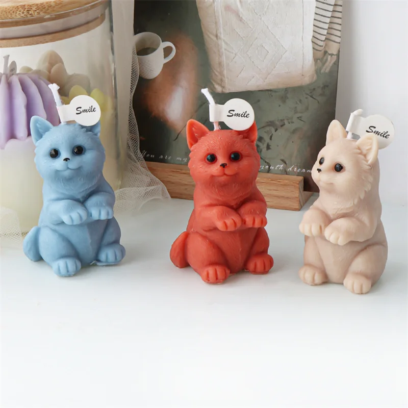 Cute Standing and Sitting Little Cat Aromatherapy Handmade Candle Mold 3D Mini Kitten Beeswax Mold Cats Lovers Home Decoration