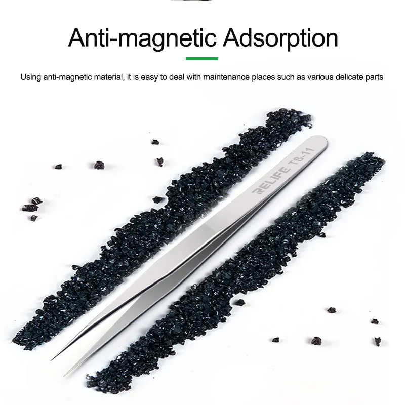 RELIFE TS-11 TS-15 High Hardness Maintenance Tweezers Anti-Static Straight Curved Phone CPU IC Repair Clips Hand Tool