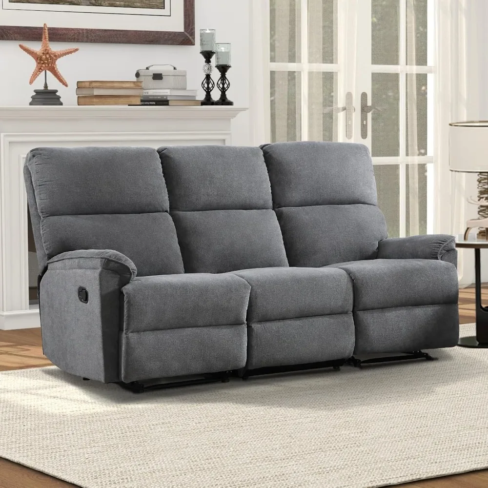 

Fabric Manual Reclining 3 Seat Sofa Couch, Recliner Sofa with Sturdy Robust Metal Base, 3 Seats for Small Living Room, Bedroom
