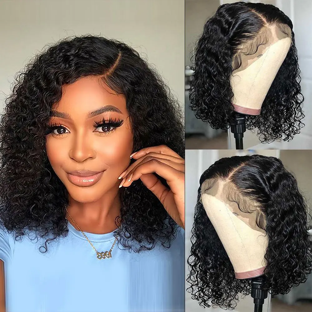 

Curly Bob Wigs 180% Density Pre-Plucked Short Bob 13*4 Lace Frontal Wigs Brazilian Virgin Human Hair Wigs For Black Woman