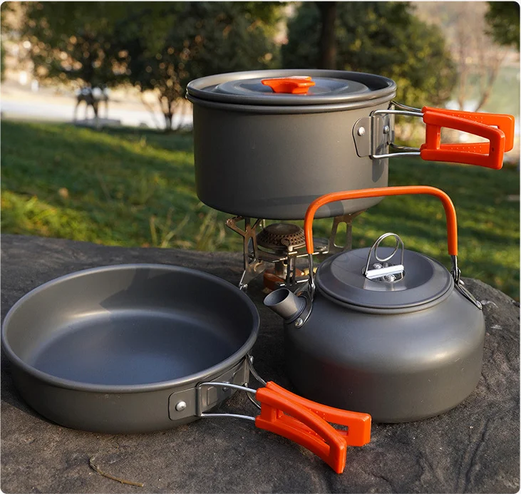 

Outdoor camping portable set of cookware，Aluminum Alloy Cooking Set, Portable with Cooking Pot, Frying Pan Kettle