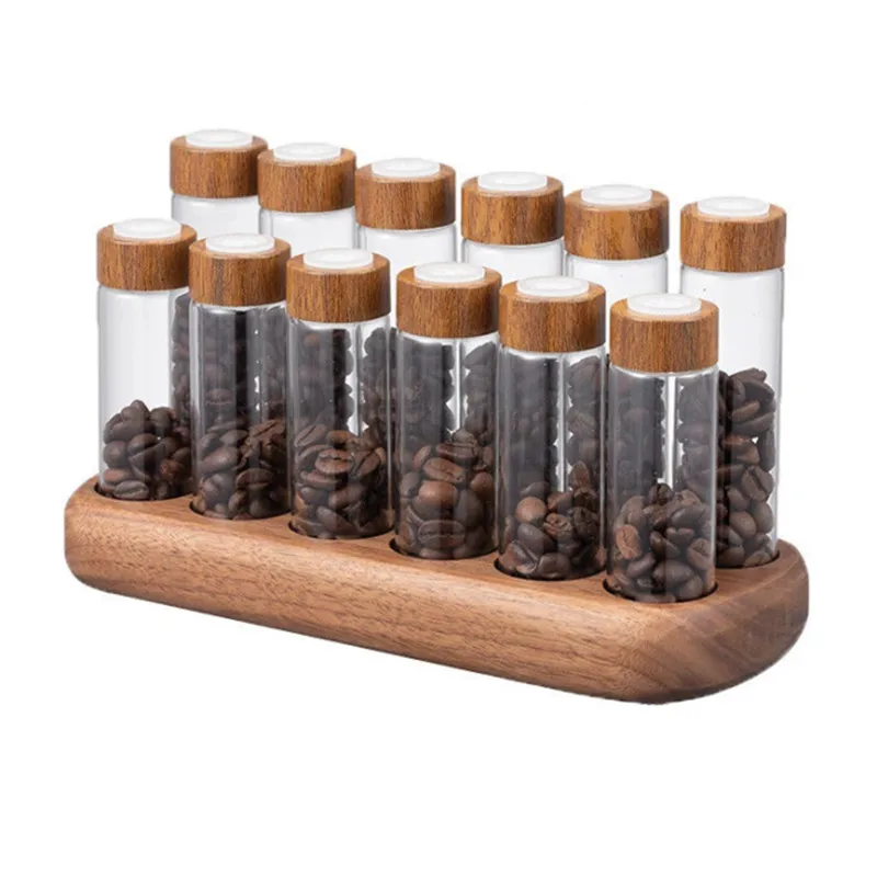 6-ou-12-tubes-de-stockage-hermetiques-en-verre-pour-grains-de-cafe-avec-valve-d'evacuation-unidirectionnelle-et-support-en-bois
