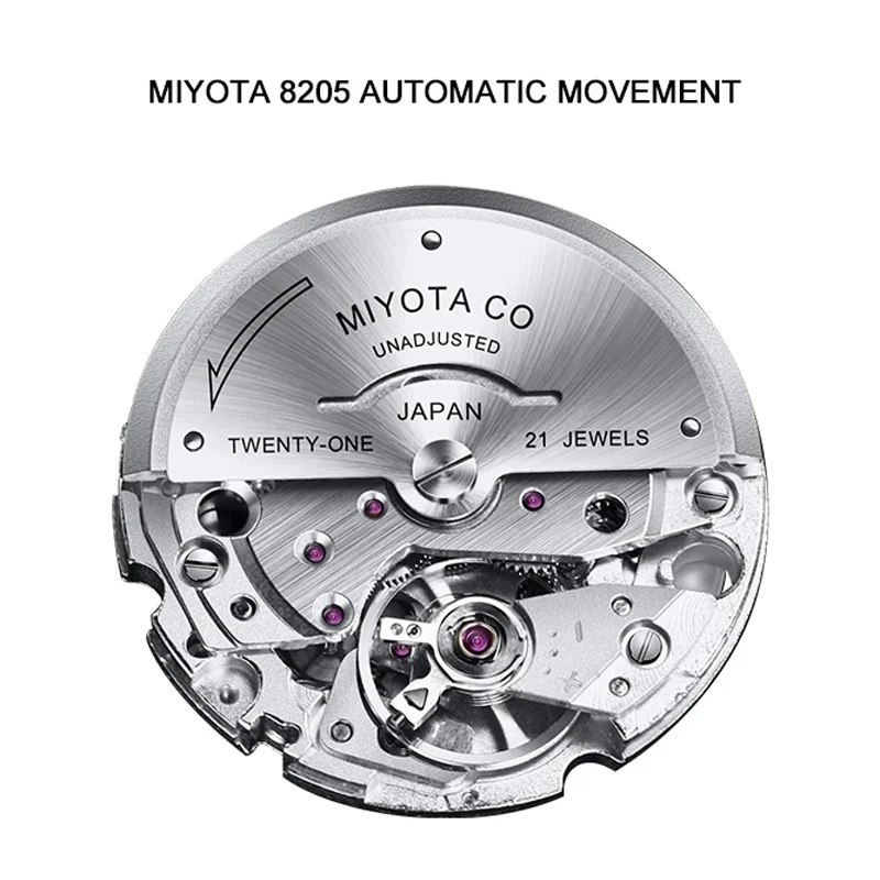 LOBINNI деловые мужские автоматические механические часы MIYOTA 8205, механизм, светящееся сапфировое стекло, водонепроницаемые часы, часы-календарь