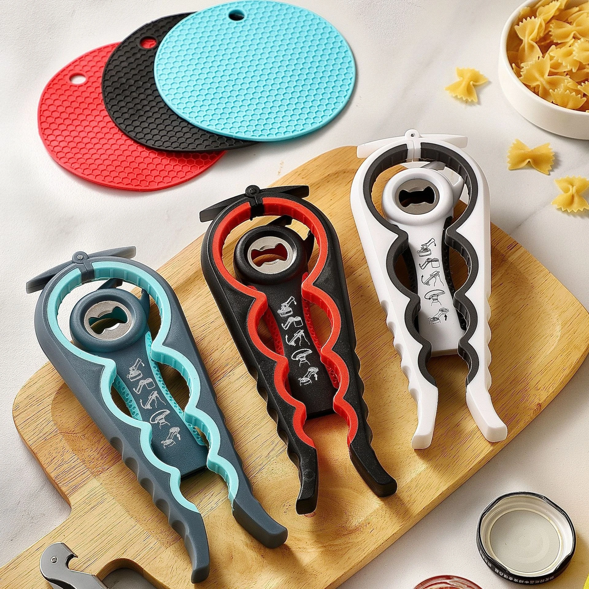 Can Opener Multi Functional Four in One Beverage Bottle Opener Cap Twister Four Position Can Opener Anti Slip Cap Twister