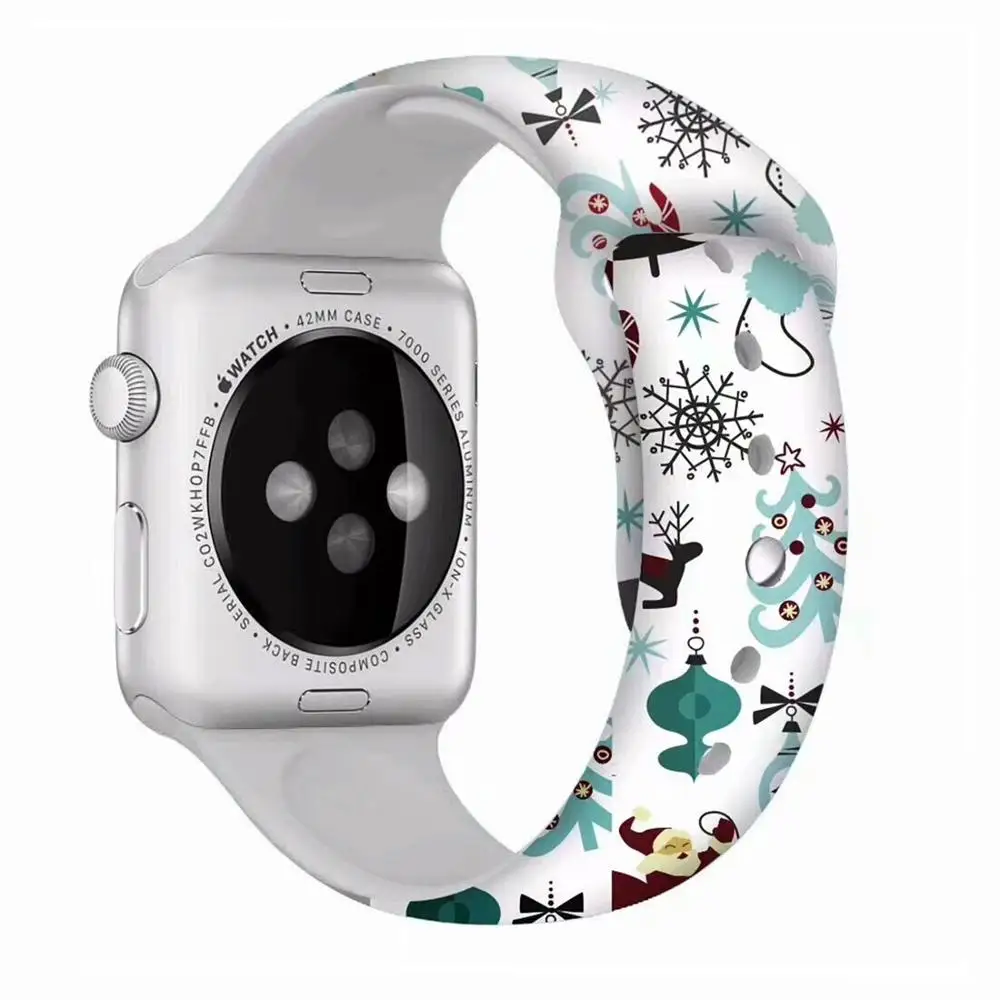 Christmas strap For Apple Watch band 44mm 40mm 38mm 42mm Cartoon Printed watchband Bracelet IWatch 5 4 3 2 1 6 7 SE 41 45 mm