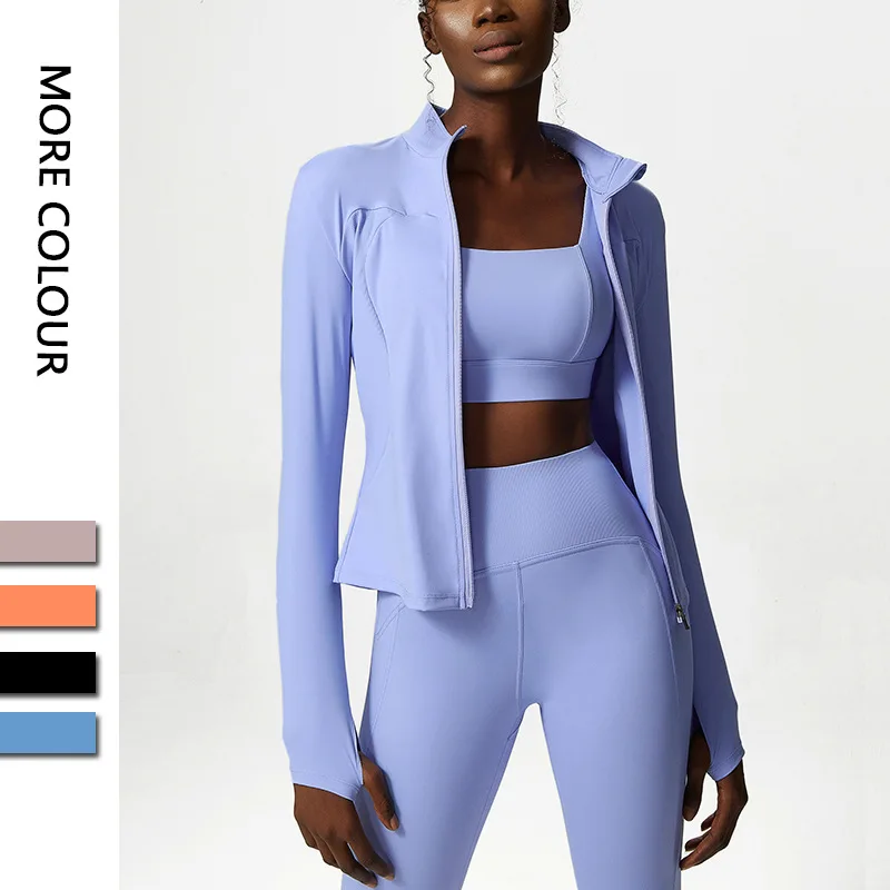 

Hot selling Autumn Winter Front Zipper Women's Yoga Jacket Tight Slimming Fit High Elastic Sports Running Jacket Anti-Sweat