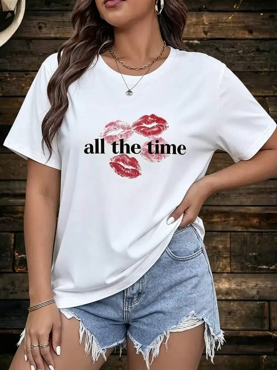 Womens Cheap Clothes Plus Size Short Sleeve T Shirt Kiss Graphic Print Casual Summer Fashion Top Daily Streetwear Free Shipping