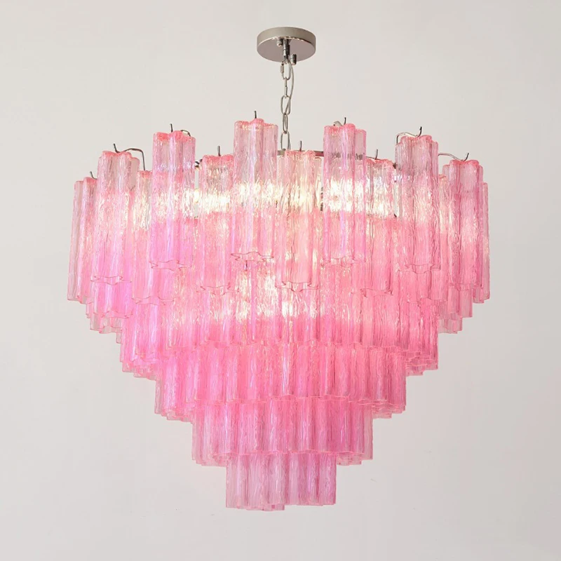 Pink Clear Glass Tube French Design Led Chandelier Lighting Hanging Lamp Lustre Suspension Luminaire Lamp For Dinning Room Decor