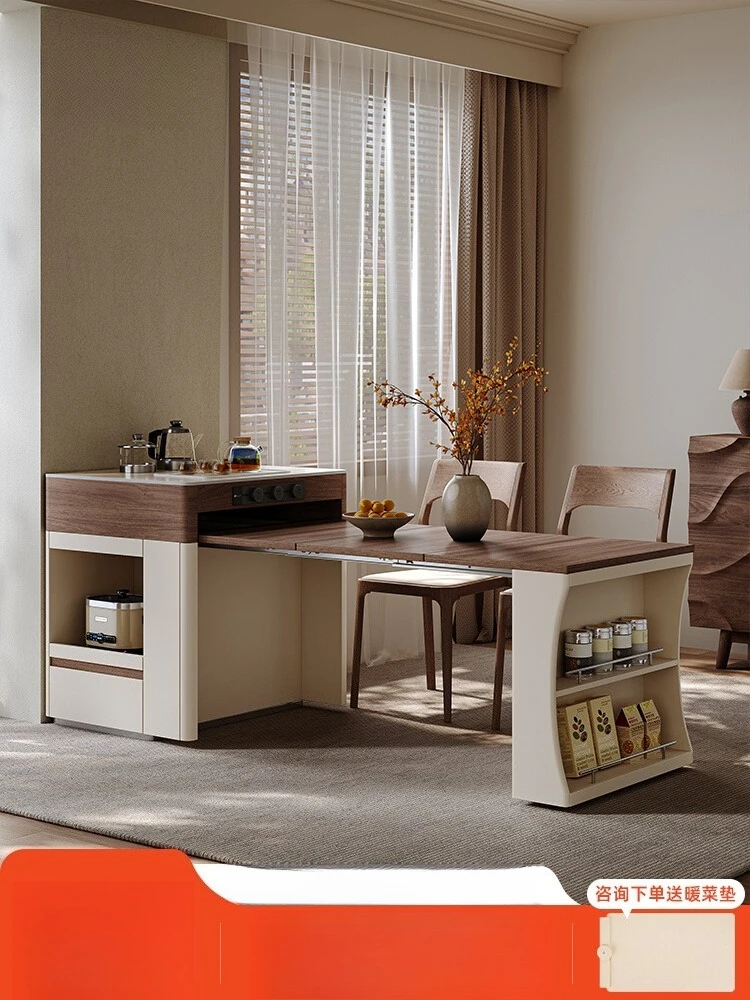 

Island table integrated retractable folding household antique small apartment island table integrated dining table