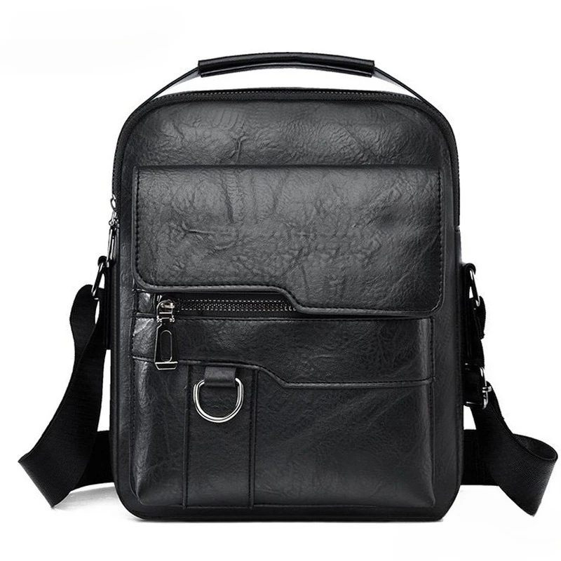 Hot Fashion Korean Style Men Casual Shoulder Bag Multi Layer Rugged Canvas Satchel PU Leather Business Crossbody Bag for Work