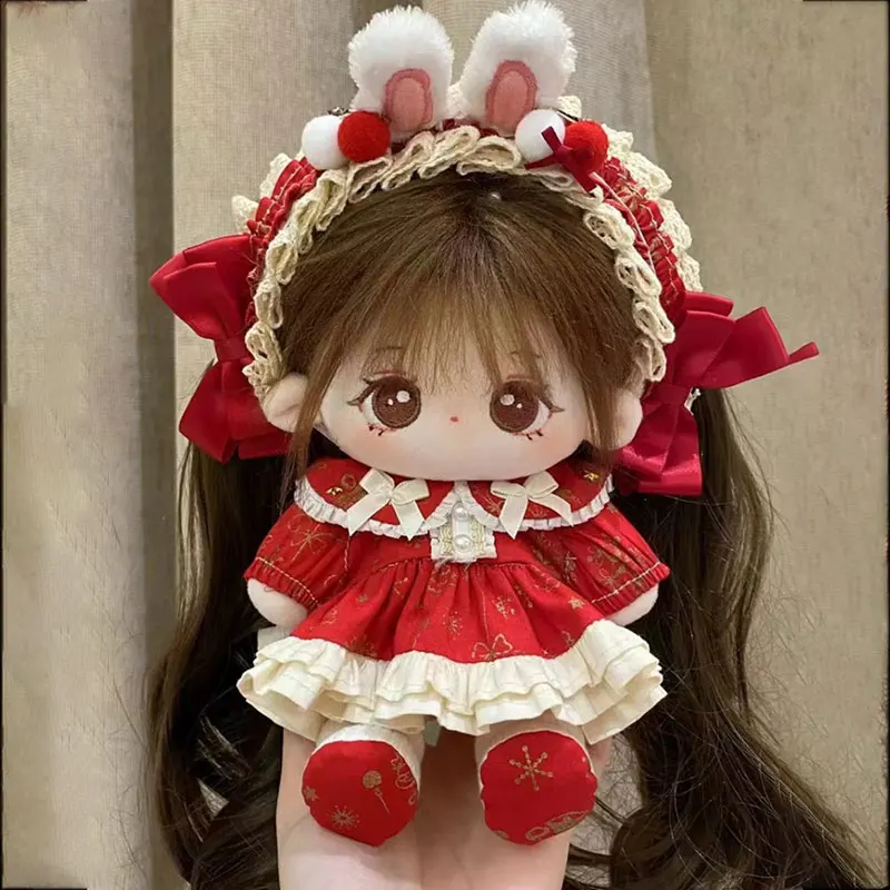 20cm Plush Toy Doll Clothes Cute Red Dress Headband Flower Bud Pants Shoe Set Back To School Season Baby Daughter Birthday Gift