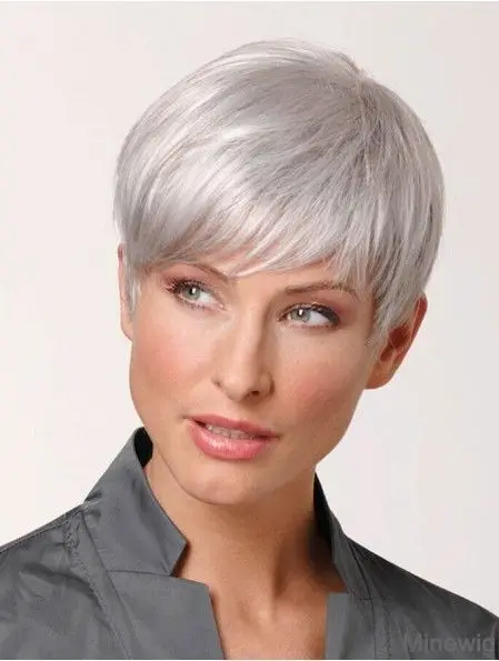 

New Fashion White Silver Pixie Cut Wig Syntheitic Natural Looking For Women