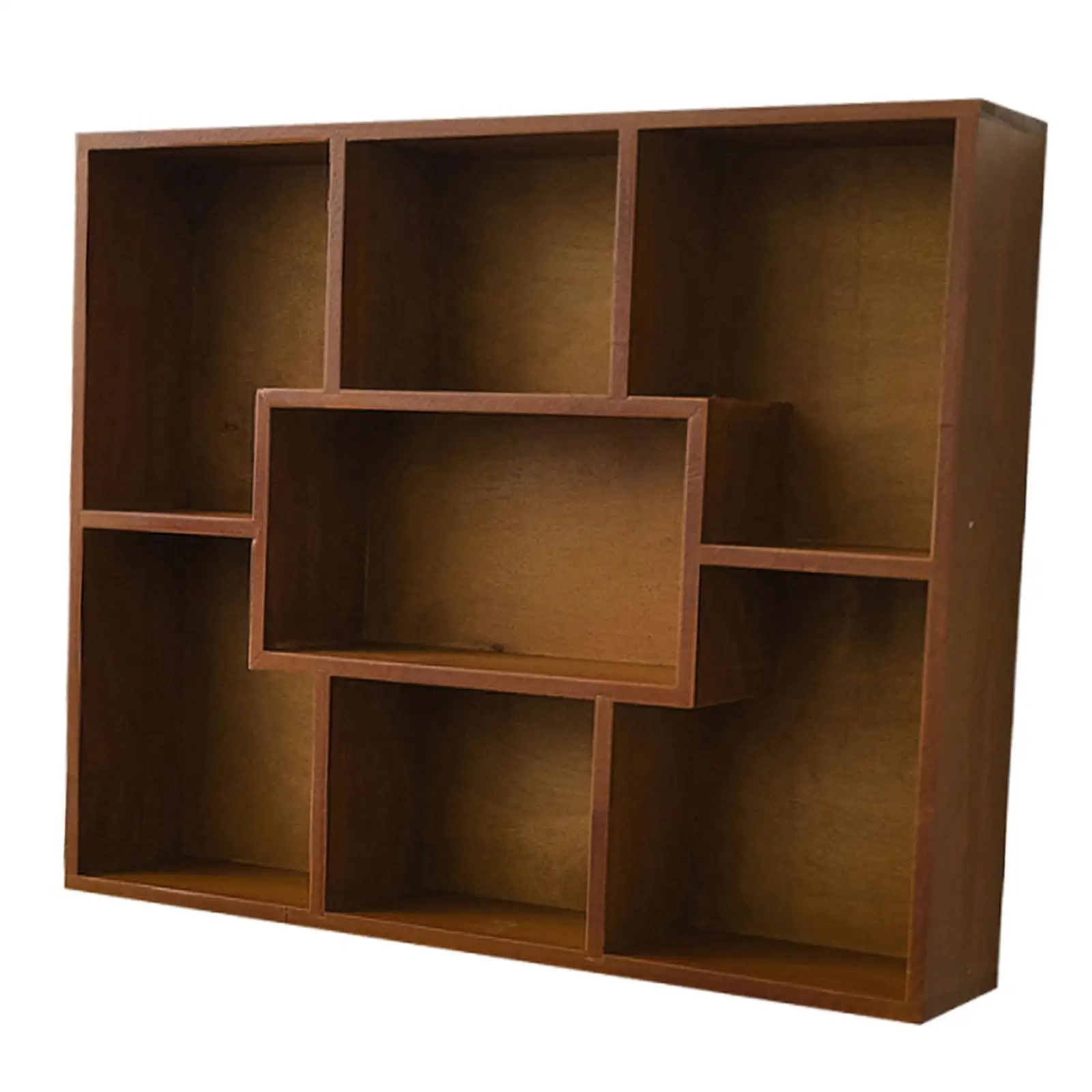 Floating Wooden Wall Shelf Retro Display Organizer with Seven Compartments for Home Office Bedroom Storage