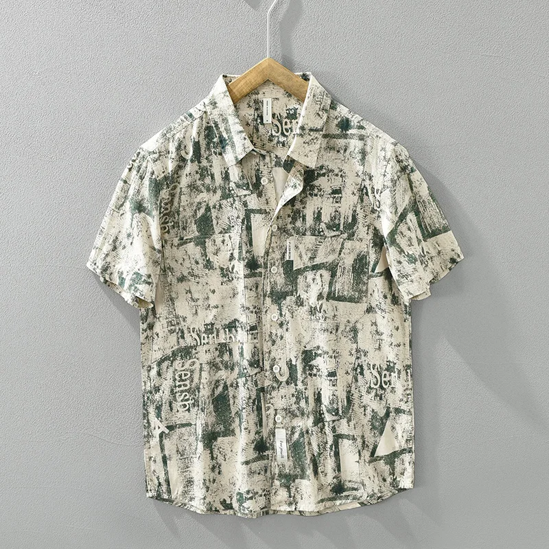 

Print Short Sleeve Shirts for Men 2024 Summer New Plus Size Casual Loose Cotton Shirts