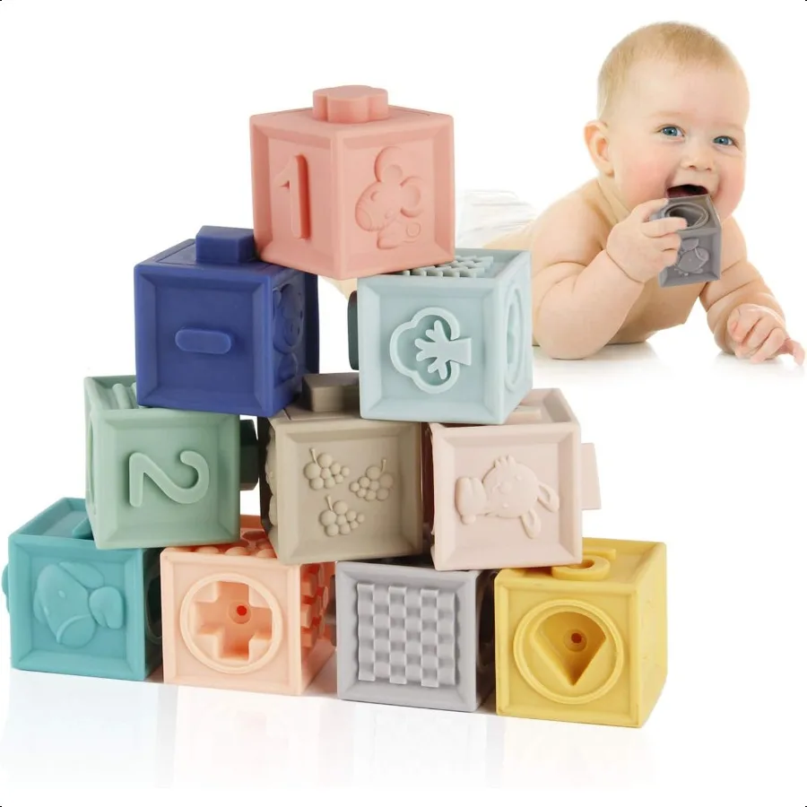 

Mini Tudou Baby Blocks Soft Building Blocks Baby Toys Teethers Toy Educational Squeeze Play with Numbers Animals Shapes Texture