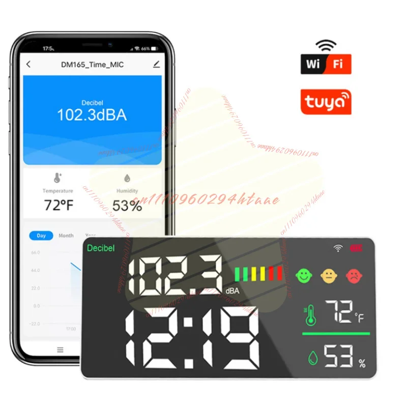 WiFi Decibel Meter Smart Sound Level Meter Large LED Display Wall Mounted Noise Monitor with Temperature Humidity Sensor
