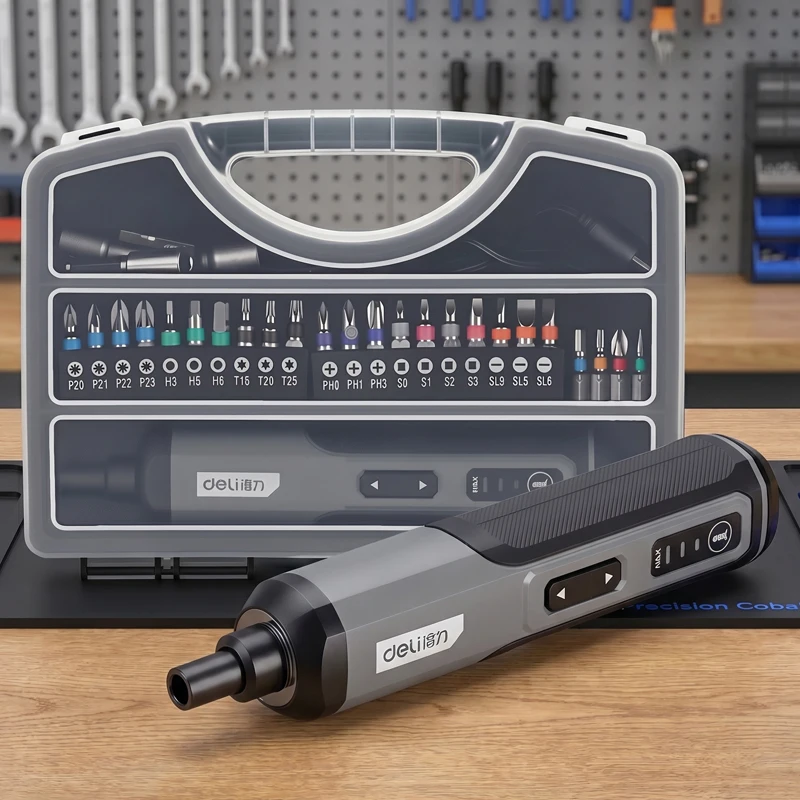 3-Speed 4V Cordless Screwdriver, Large Torque Drill with Bits, 2000mAh USB Rechargeable, for Computer Repair, Furniture Assembly