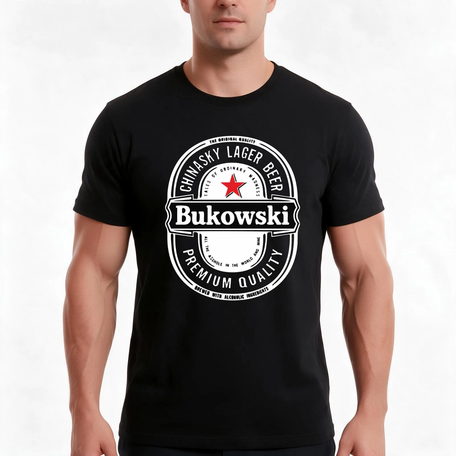 Bukowski T-Shirt, Summer Casual Cotton Tee, Oversized Streetwear Tops, Vintage Graphic Print, Loose Fit Short Sleeve