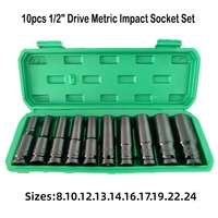 10pcs 1/2 Drive Metric Impact Socket Set Universal Deep Socket Wrench for Air Pneumatic Repair Tools Heavy Duty