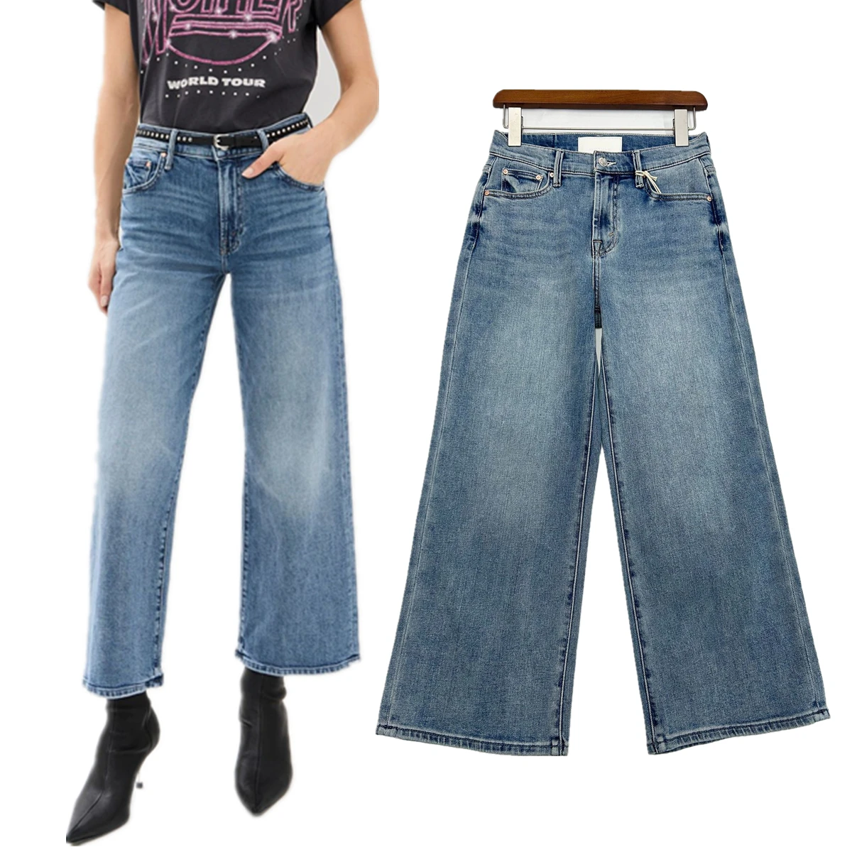 

Maxdutti Woman Clothing Denim Pants 2026Minimalist Women's Wide Leg Jeans Retro Mid Waist Wide Leg Loose Cropped Jeans For Women