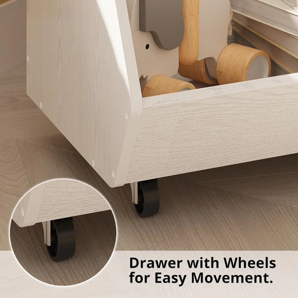 منظم تخزين الألعاب، رف كتب للأطفال مع درجين متحركين، تخزين ألعاب علوي مع شريط متقاطع، خزانة تخزين للحضانة #6