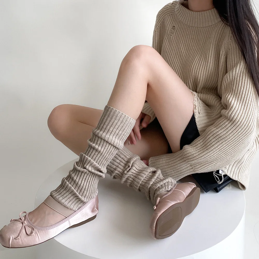 Wool Cashmere Women Leg Warmers Autumn Winter Warm Knitted Foot Cover Knee Socks Lolita Girls Solid Color Leg Warmer Stockings