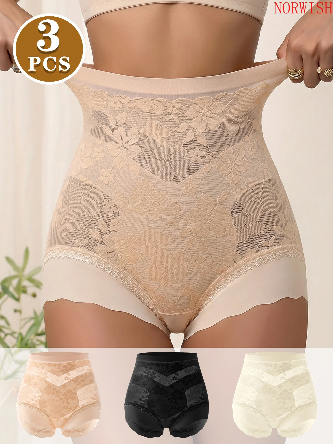 Women 3Pcs High Waist Shaping Briefs Floral Print Tummy Control Butt Lifting Panties Soft Breathable Casual Women Underwear Lingerie