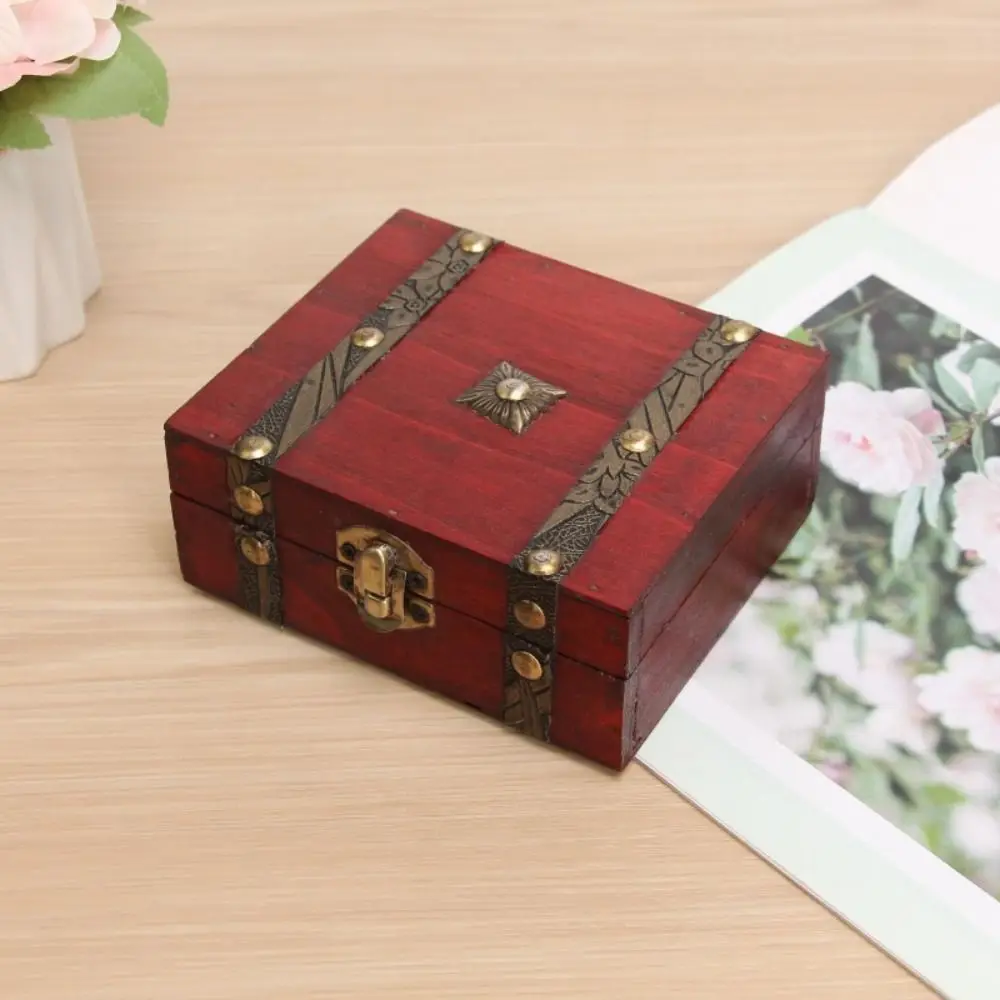 Lightweight Wood Treasure Chest Antique Style Large Capacity Storage Box with Lock Bracelet