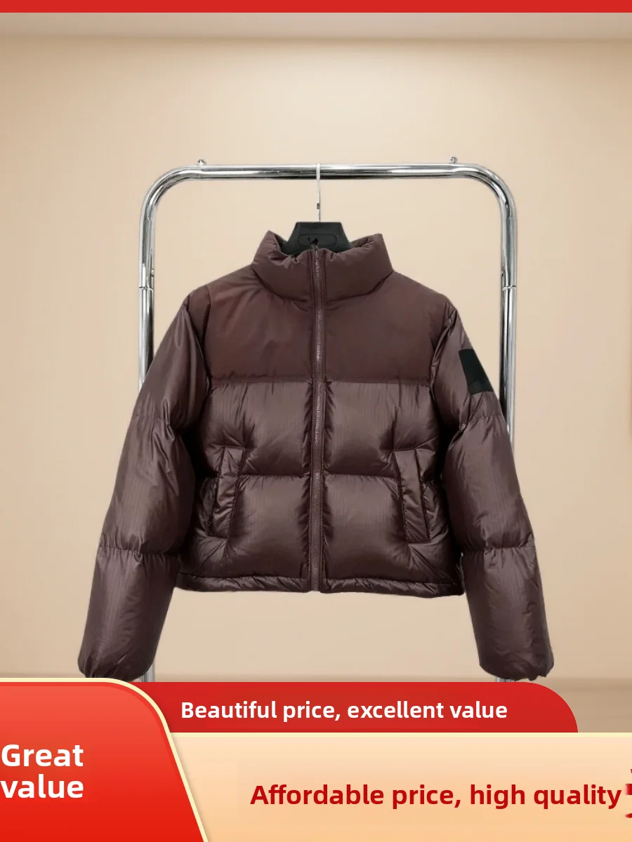  Short Puffer Jacket Stand Collar Warmth Bread Style White Duck down Filling Eco Friendly Material Women's Winter Coat
