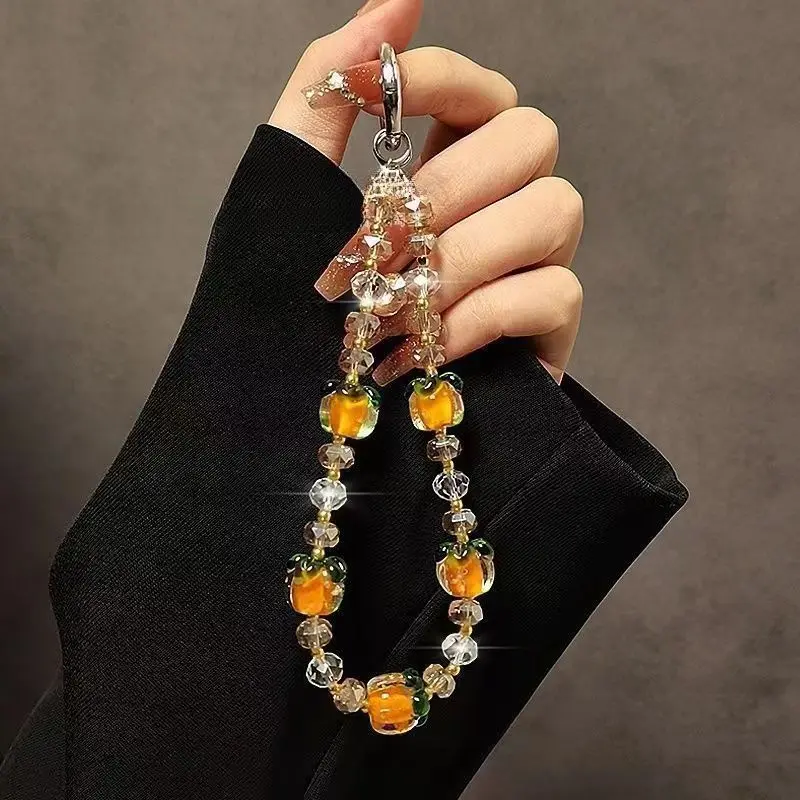 

Advanced Luminous Crystal Persimmon Phone Chain Bag Key Pendant Phone Case Accessories Hanging Rope Handheld Wrist Short Chain