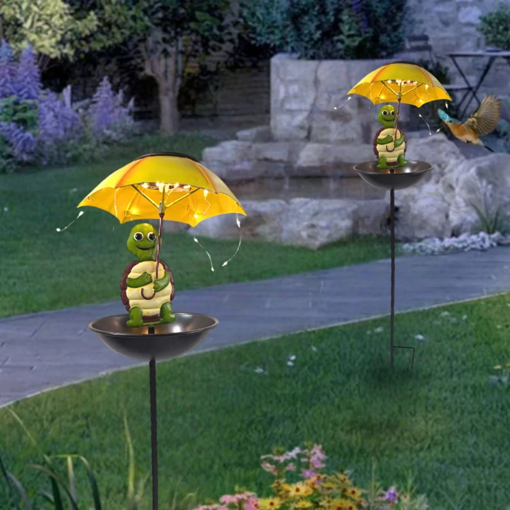 Zonne-verlichting Vogelvoeder Met Schildpad Holding Paraplu Solar Garden Light Solar Hummingbird Feeder voor Tuin Yard Balkon