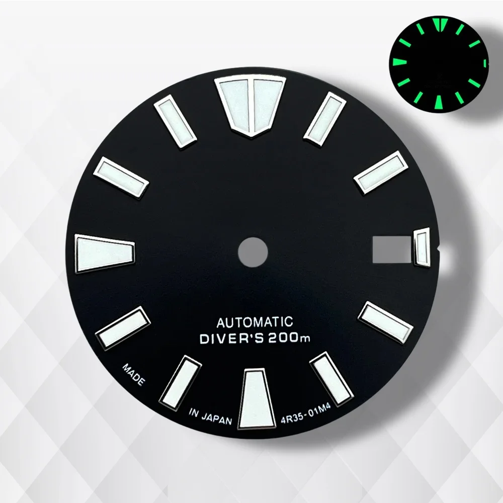Esfera ondulada con logotipo S de 28,5mm compatible con movimiento automático NH35/NH36 C3 verde luminoso accesorios de modificación de reloj de alta calidad
