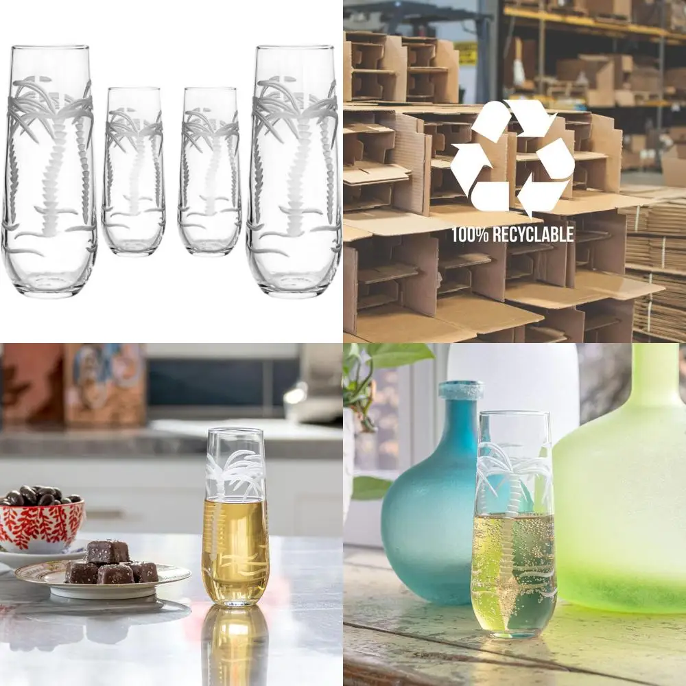 

Set of 4 Stemless 8.5oz Champagne Flutes | Lead-Free Etched Glasses | Made in USA | Ideal for Toasts