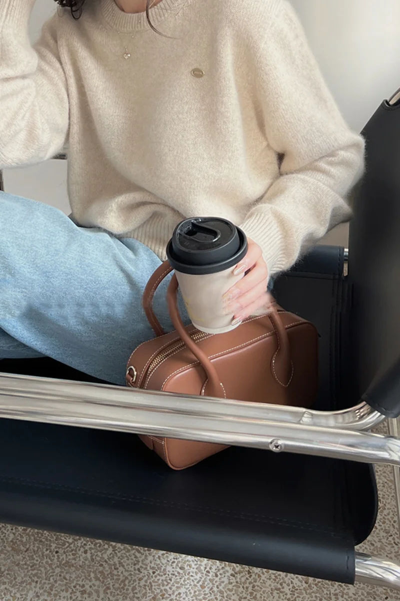 Damen-Pullover mit langen Ärmeln, 100 % Kaschmir, O-Ausschnitt, Strickpullover, hochwertiges Basic-Top für Frühlings- und Herbstmode