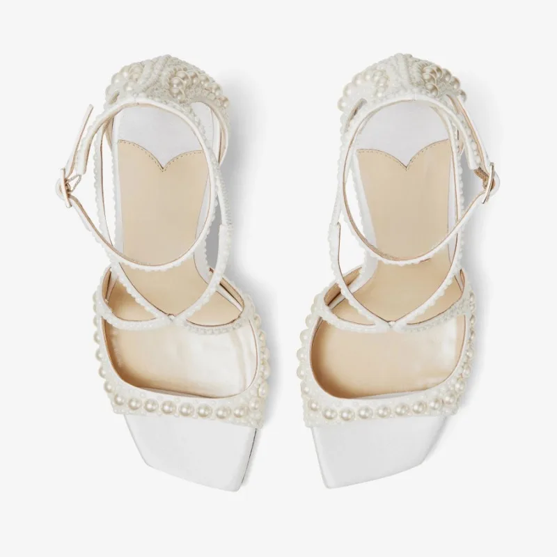 Square Headed Fish Mouth Sexy Pearl Strap Sandals New European  American Summer Women's Pearl Wedding Bride High Heels Shose 45
