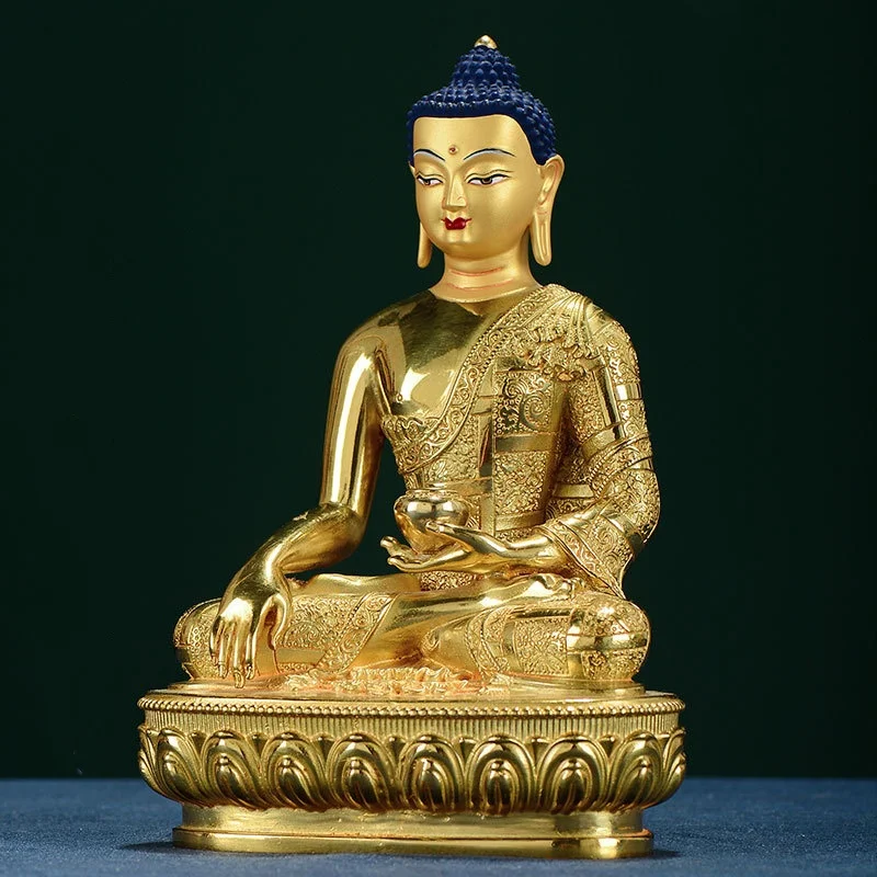 Tibetan style bronze gilt Sakyamuni Buddha Statue Xizang ethnic style home Buddhist temple fengshui auspicious decoration