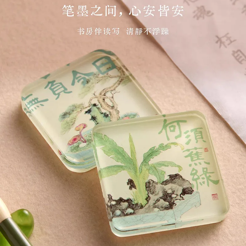 New Chinese Style Crystal Glass Paperweight - Creative Square Seal Sculpture Desktop Decor for Study, Office, Gift