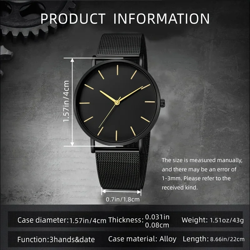 Hot Sale Ultra Thin Men Watch Simple Business Eyelet Metal Watch Twelve-hour Clear Display