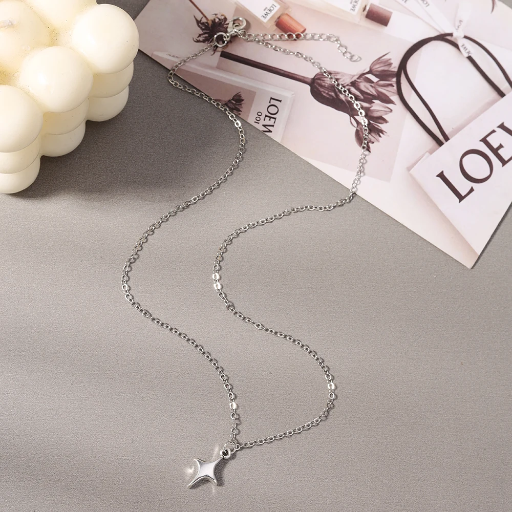 Aihua Neue Koreanische Mode Mond-Polaris-Stern-Anhänger Halskette für Damen und Herren Schwarze Seilkette Choker Y2k Party Schmuck Geschenke – Detail 9