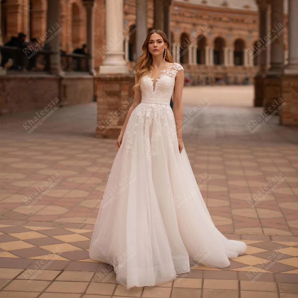 Vestidos De Novia elegantes, Vestidos De Novia Vintage, Apliques De encaje, sin mangas, botones en la espalda, elegantes Vestidos De Novia personalizados