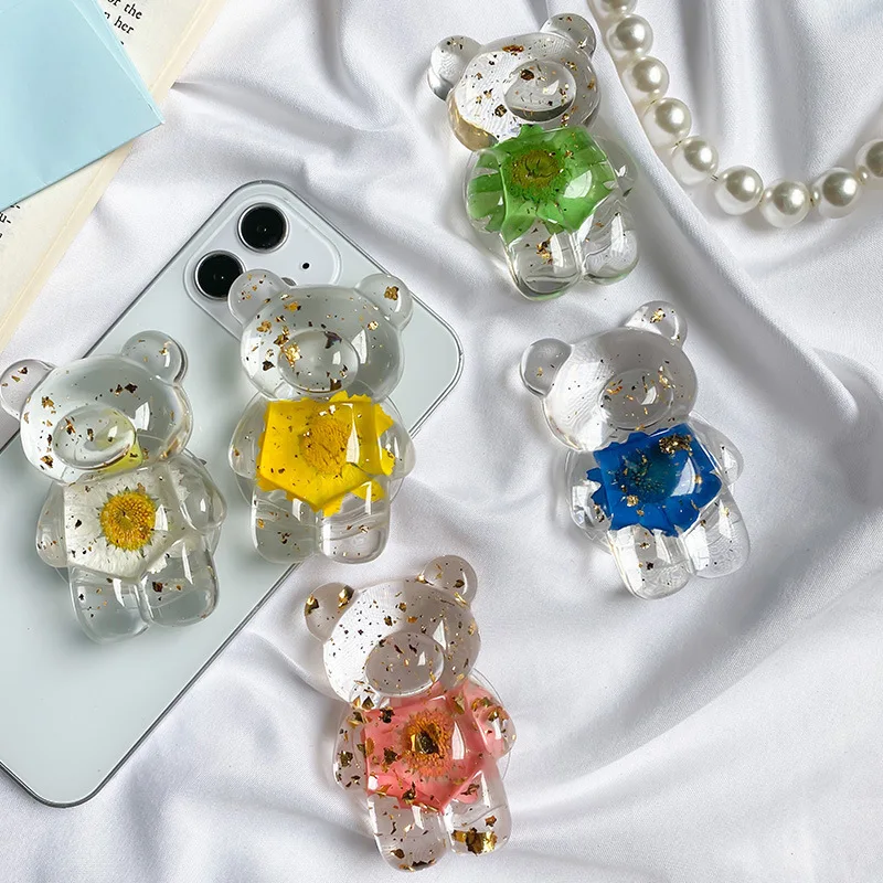 Petit support d'airbag Mobile de Style Ins frais, ours fleur, couleur unie, coque de téléphone transparente, anneau boucle, décoration, support de téléphone