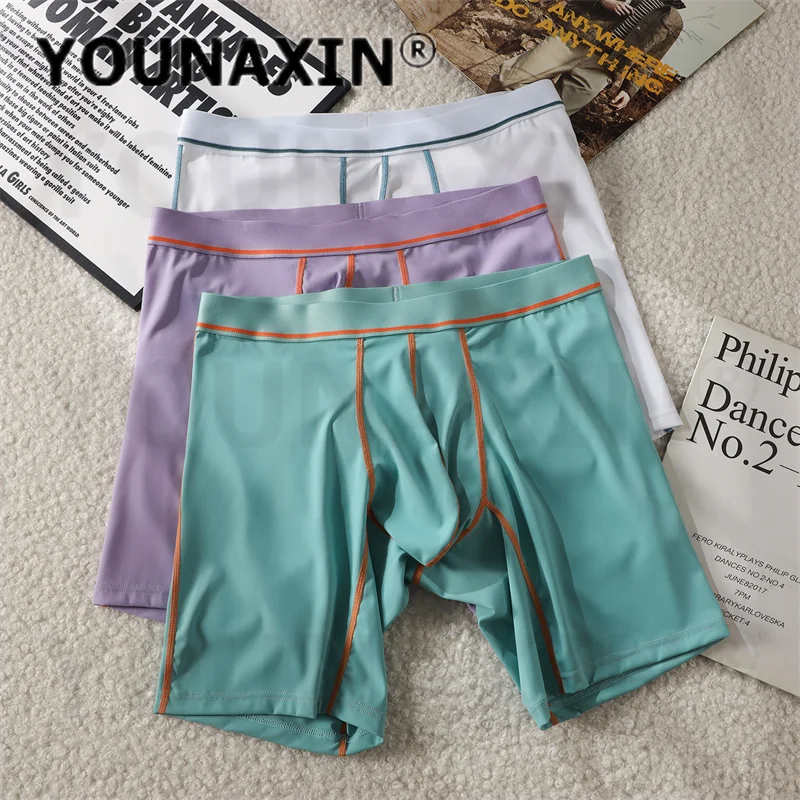 6 Pieces Men's Ice Silk Long Leg Boxer Briefs Sports Sexy Comfort Shorts Youth Underwear Trunks M L XL 2XL YOUNAXIN
