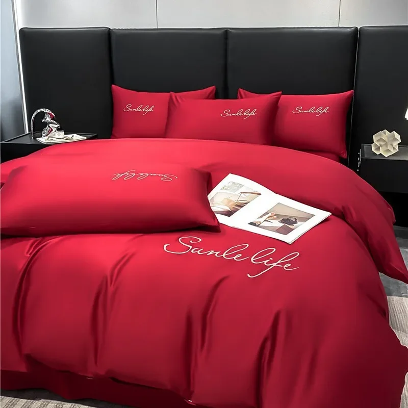 Light luxury sleeping naked quilt cover, bed sheet, skin-friendly and breathable Loca cotton double-parcel abrasive simple